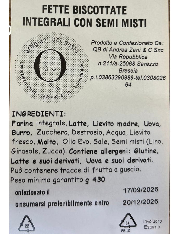 FETTE BISCOTTATE artigianali con SEMI 2